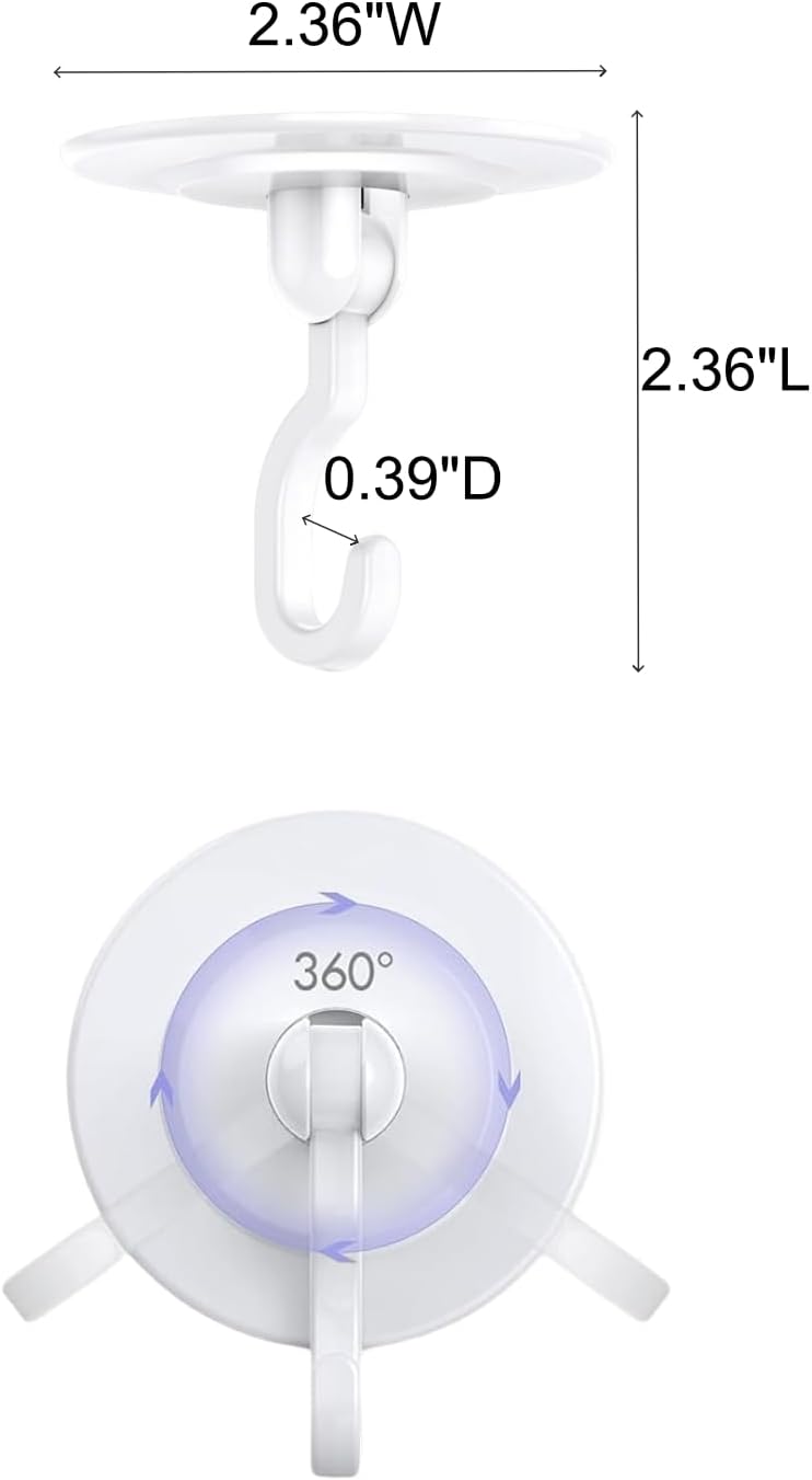 Adhesive Wall & Ceiling Decor Hooks: 4-Pack 3 lbs Heavy Duty No-Drill 360° Swivel Adjustable for Hanging Home Accents Lights Plants Wind Chimes Compatible with 3M Command Strips - Image 8