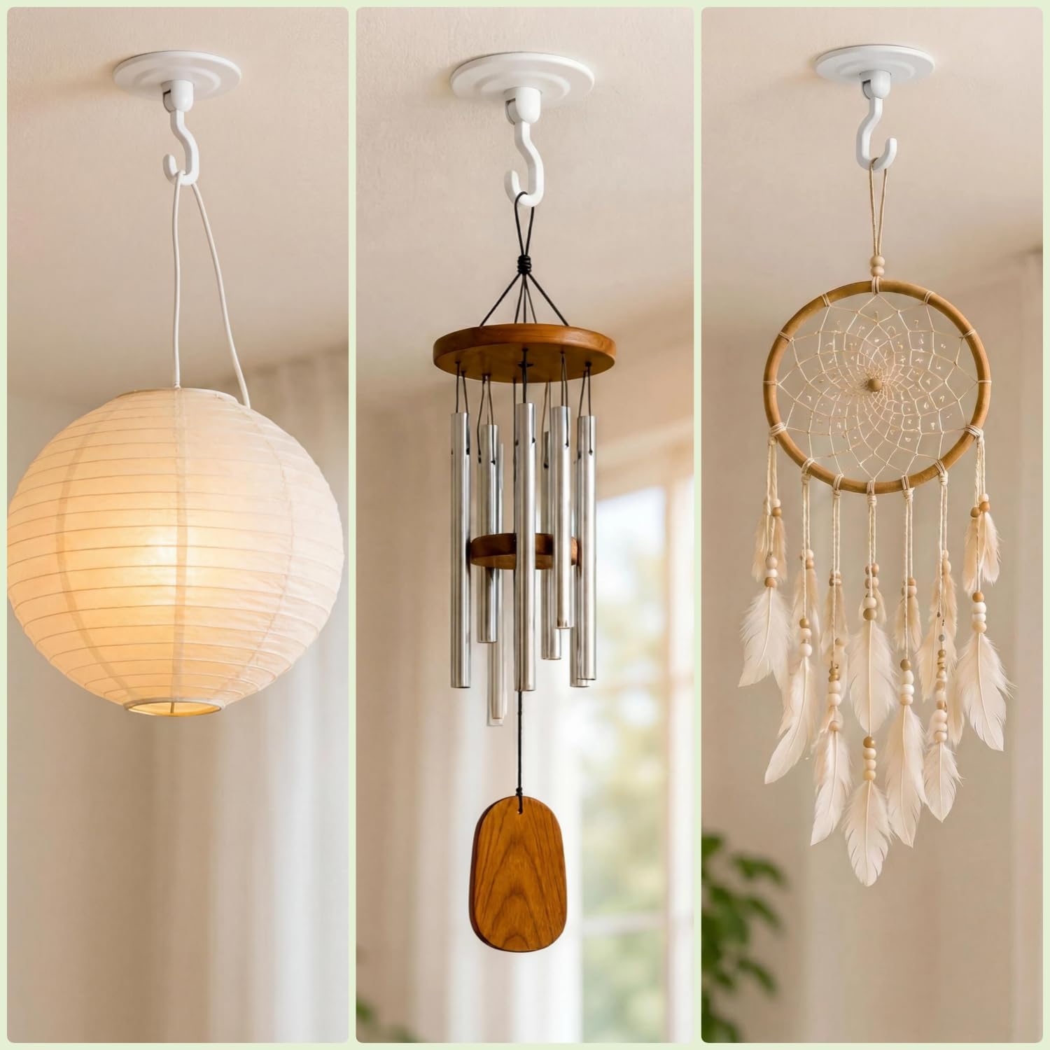 Adhesive Wall & Ceiling Decor Hooks: 4-Pack 3 lbs Heavy Duty No-Drill 360° Swivel Adjustable for Hanging Home Accents Lights Plants Wind Chimes Compatible with 3M Command Strips - Image 3