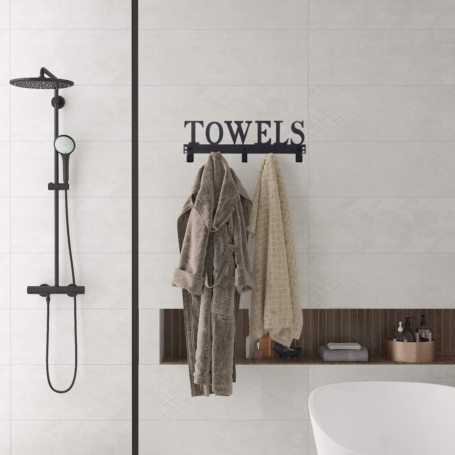 Kuhome Over The Door Hooks. Towel Holder for Bathroom. Door Mount Towel Rack Towel Hooks for Bedroom Beach Towels Bathrobe Wall Mount Hang on The Door Cabinet Cupboard Metal Sandblasted (Black) - Image 5