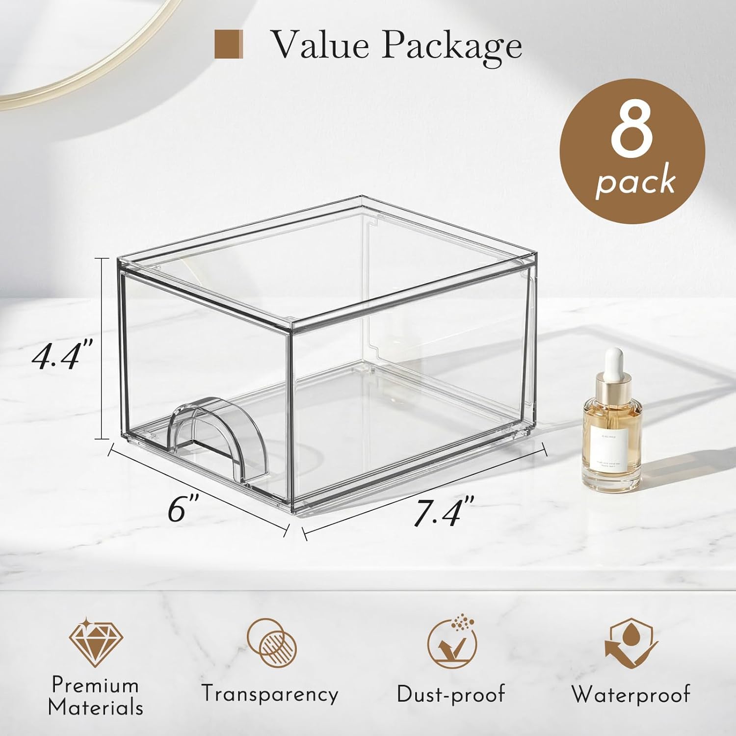 8 Pack Small Clear Stackable Acrylic Storage Boxes for Art Tool & Sketch. Storage Drawers. Storage Organizer. Clear Plastic Makeup Organizer. Ideal for Vanity. Cabinet. Desk Organization - Image 2