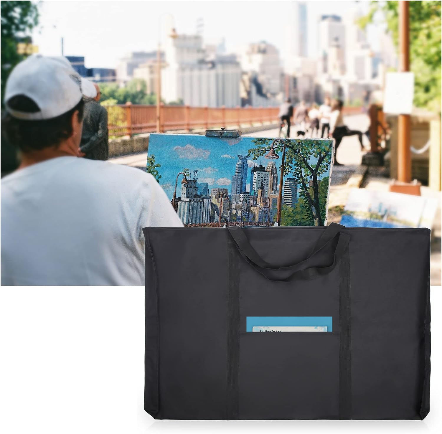 JJRING Dacron Light Weight Art Portfolio Tote Bag. 25'' x 37'' for 24'' x36'' Black Carrying Storage Case For Poster. Sketching. and Drawing - Image 9