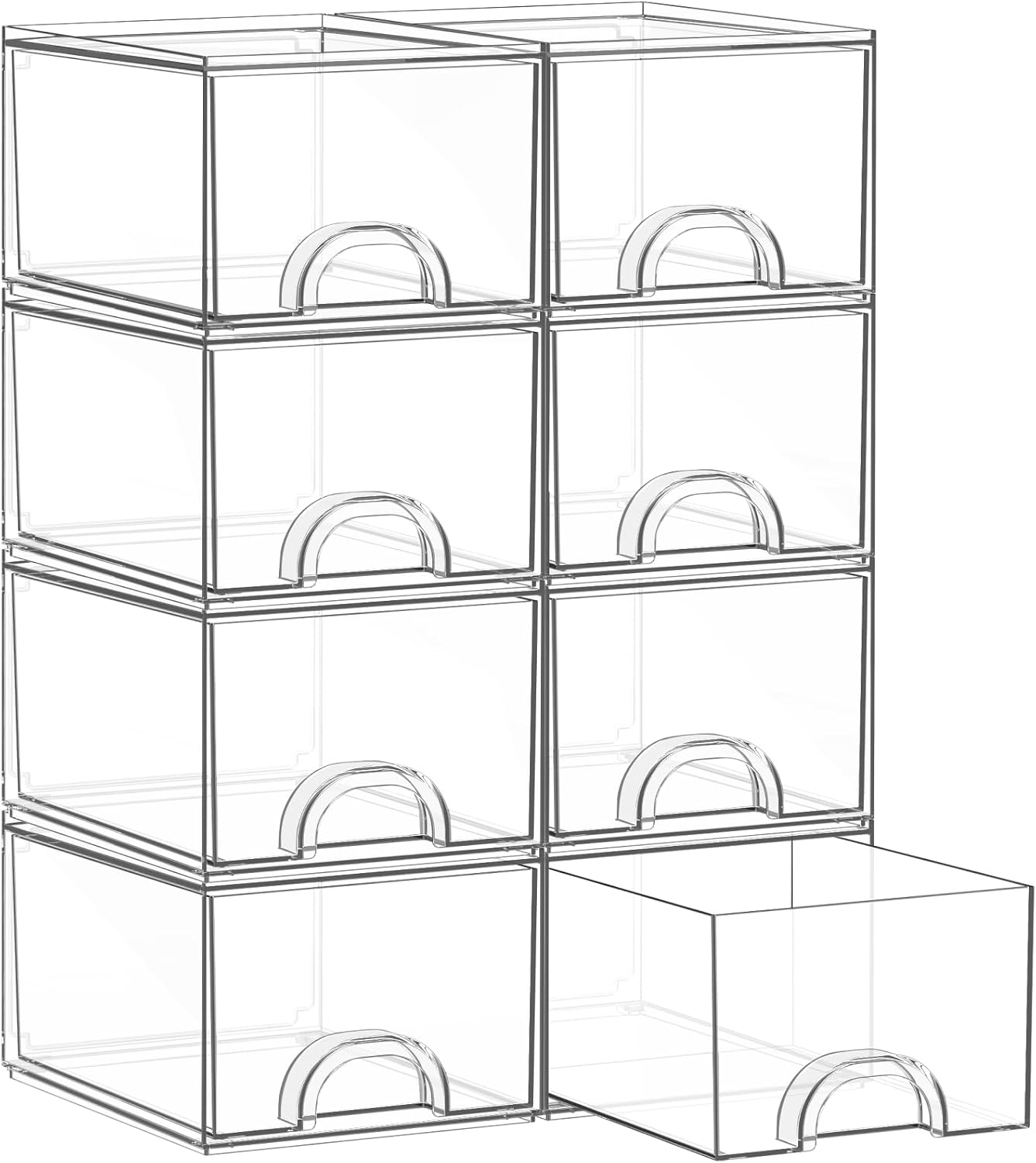 8 Pack Small Clear Stackable Acrylic Storage Boxes for Art Tool & Sketch. Storage Drawers. Storage Organizer. Clear Plastic Makeup Organizer. Ideal for Vanity. Cabinet. Desk Organization