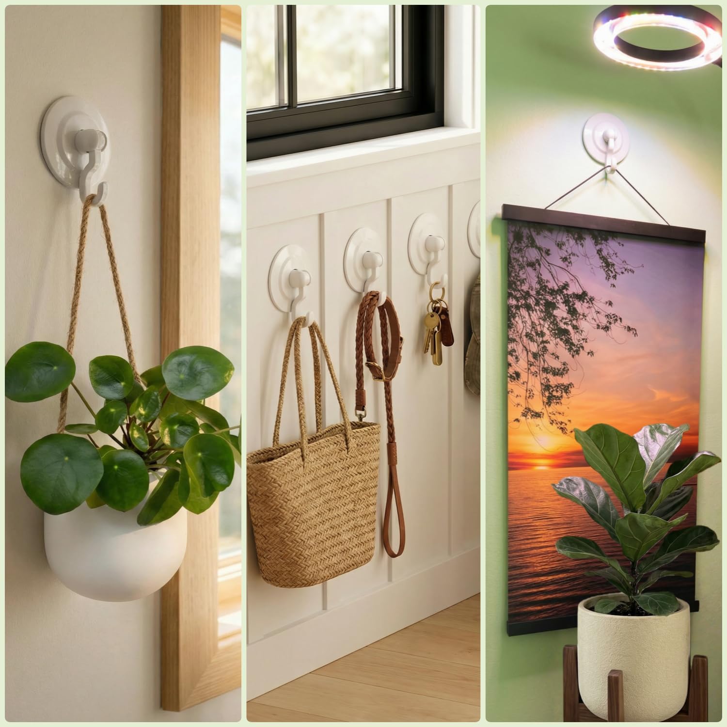Adhesive Wall & Ceiling Decor Hooks: 4-Pack 3 lbs Heavy Duty No-Drill 360° Swivel Adjustable for Hanging Home Accents Lights Plants Wind Chimes Compatible with 3M Command Strips - Image 5