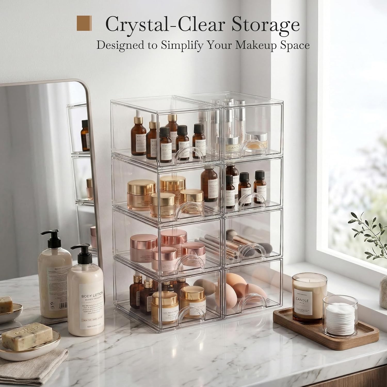 8 Pack Small Clear Stackable Acrylic Storage Boxes for Art Tool & Sketch. Storage Drawers. Storage Organizer. Clear Plastic Makeup Organizer. Ideal for Vanity. Cabinet. Desk Organization - Image 4