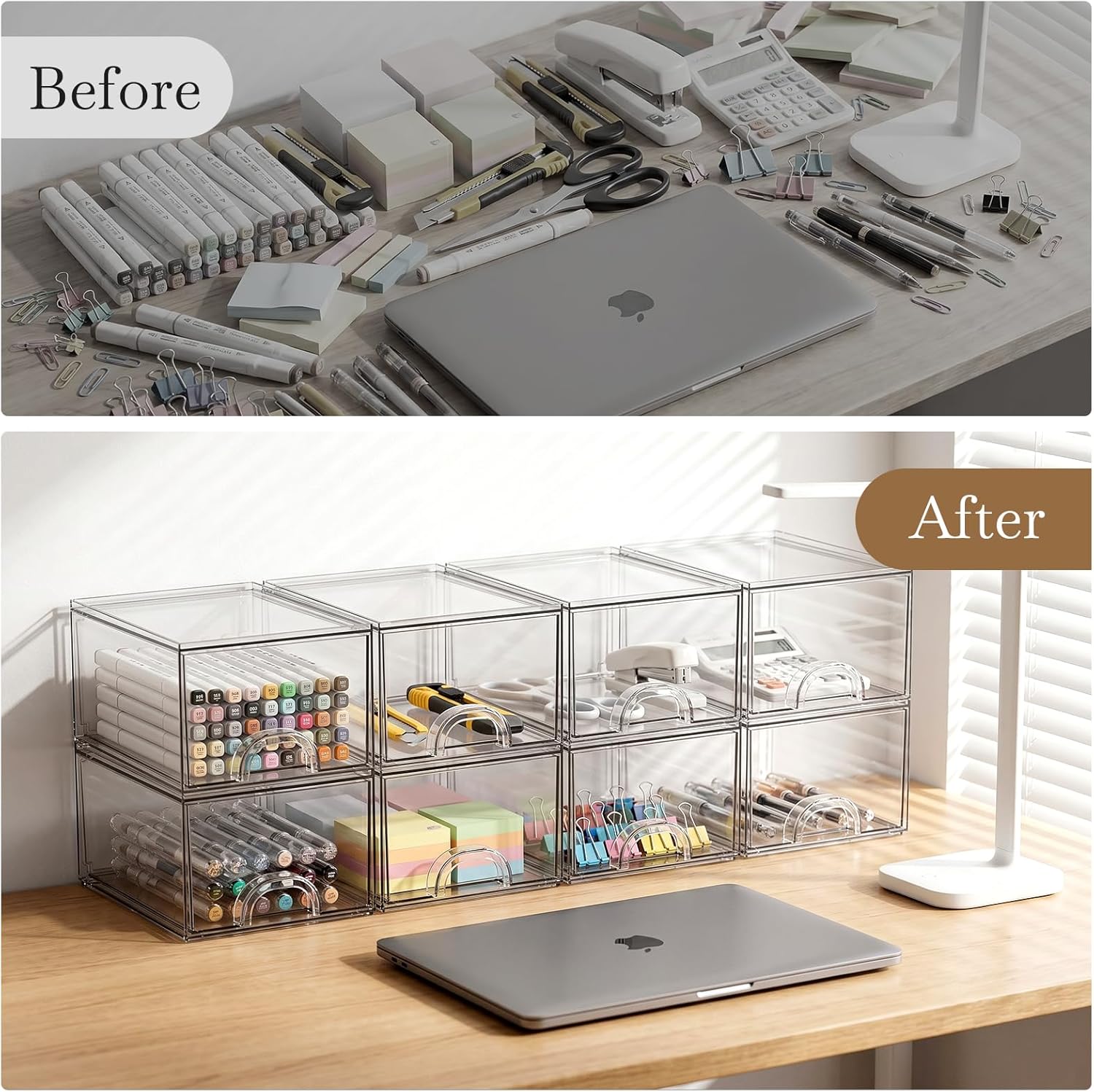 8 Pack Small Clear Stackable Acrylic Storage Boxes for Art Tool & Sketch. Storage Drawers. Storage Organizer. Clear Plastic Makeup Organizer. Ideal for Vanity. Cabinet. Desk Organization - Image 8