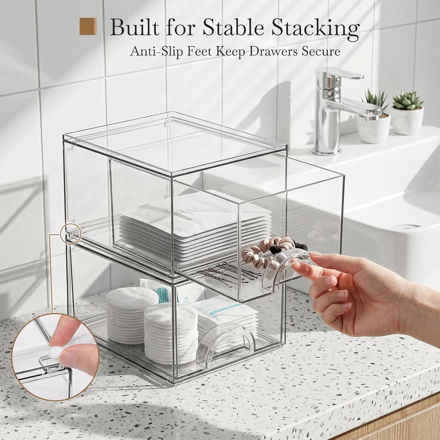 8 Pack Small Clear Stackable Acrylic Storage Boxes for Art Tool & Sketch. Storage Drawers. Storage Organizer. Clear Plastic Makeup Organizer. Ideal for Vanity. Cabinet. Desk Organization - Image 7