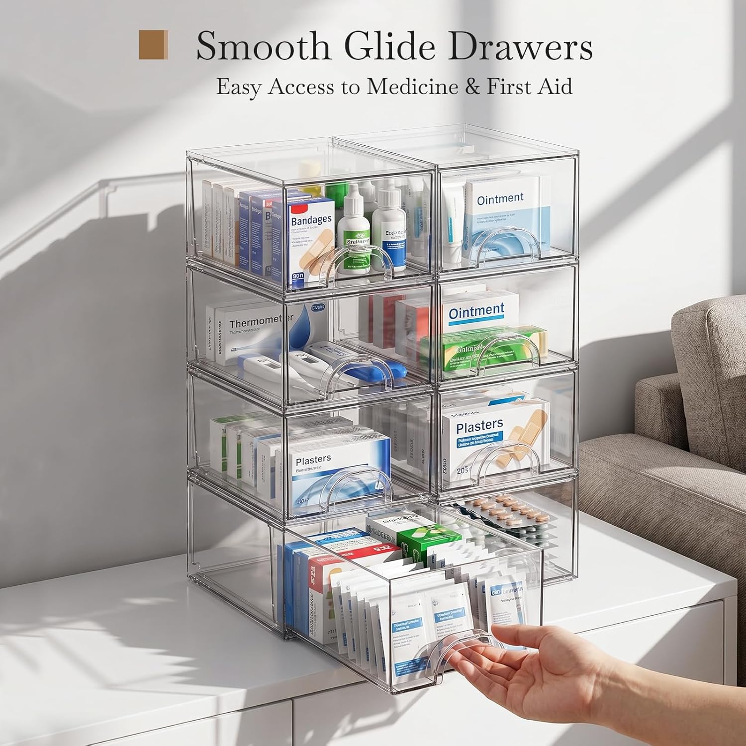 8 Pack Small Clear Stackable Acrylic Storage Boxes for Art Tool & Sketch. Storage Drawers. Storage Organizer. Clear Plastic Makeup Organizer. Ideal for Vanity. Cabinet. Desk Organization - Image 5