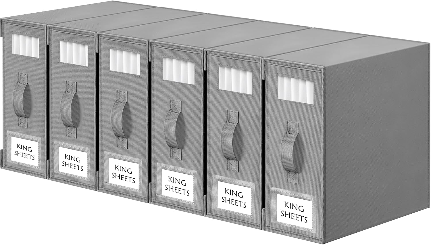 Criusia Bed Sheet Organizers and Storage. 6 Pack Foldable Linen Closet Organizer Box – Bedding Holder for Sheet Set (King/Queen Sizes). Duvet Covers. Blankets (Grey)