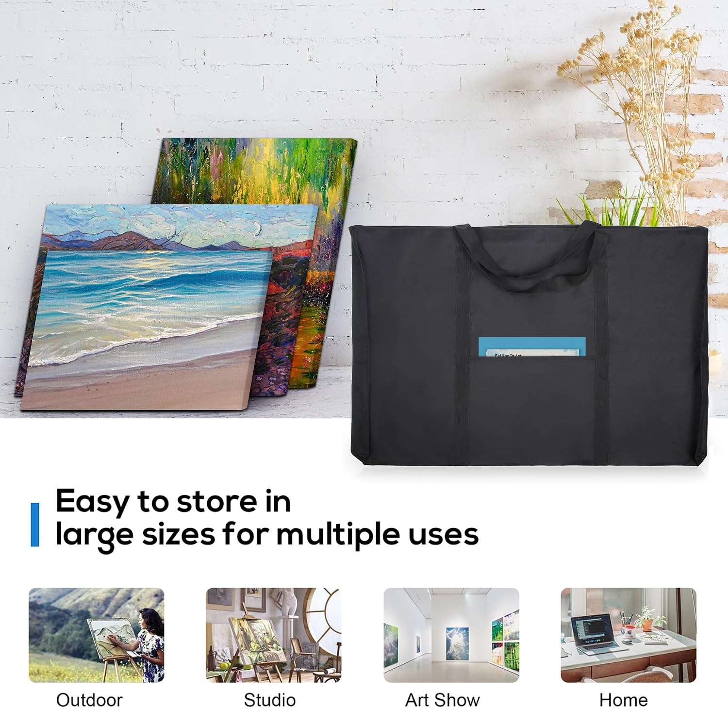 JJRING Dacron Light Weight Art Portfolio Tote Bag. 25'' x 37'' for 24'' x36'' Black Carrying Storage Case For Poster. Sketching. and Drawing - Image 5