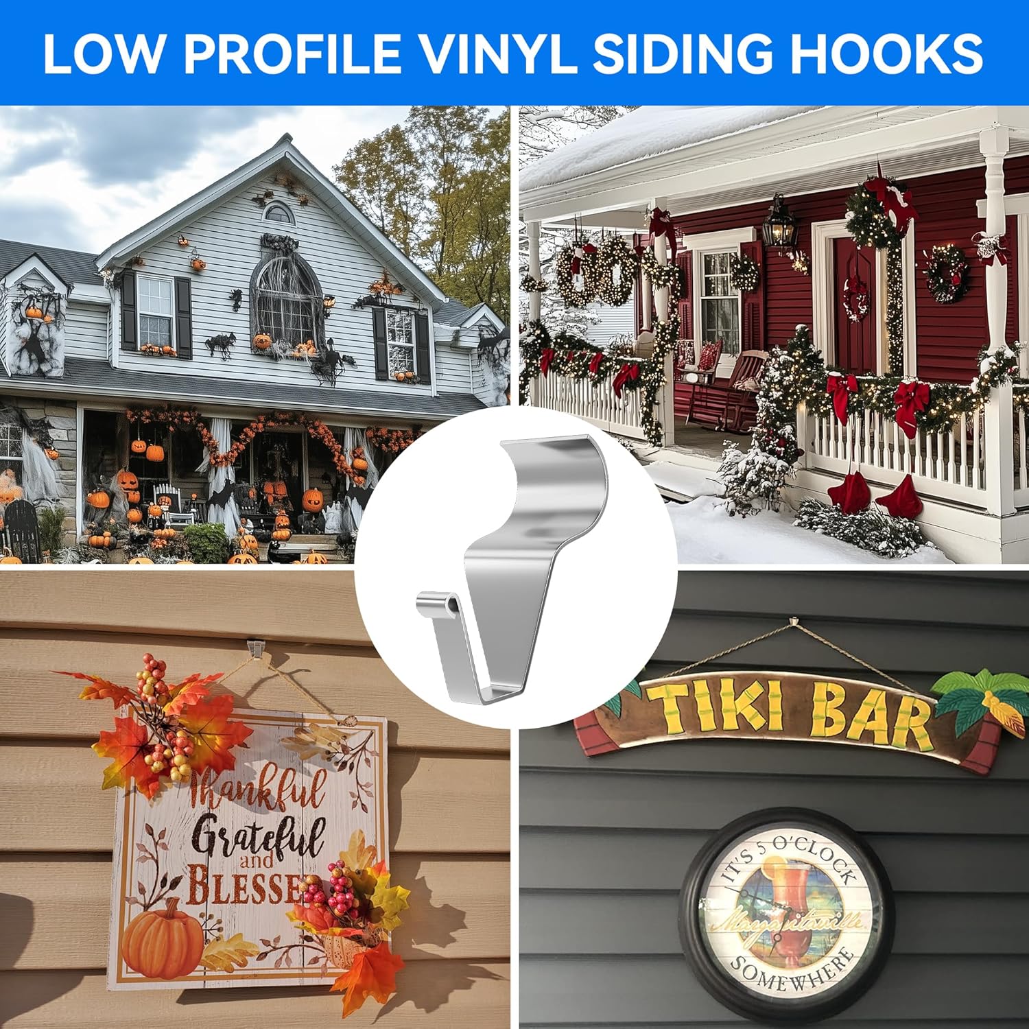 MIUKAA Vinyl Siding Hooks (4-Pack). Stainless Steel No Hole No Damage Siding Clips Hangers for Hanging Outdoor. Hooks for Outdoor String Lights. Patio Decor. Front Porch Decor. Wreath Decor - Image 5